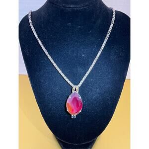 Mariana solitaire teardrop red crystal sterling silver necklace